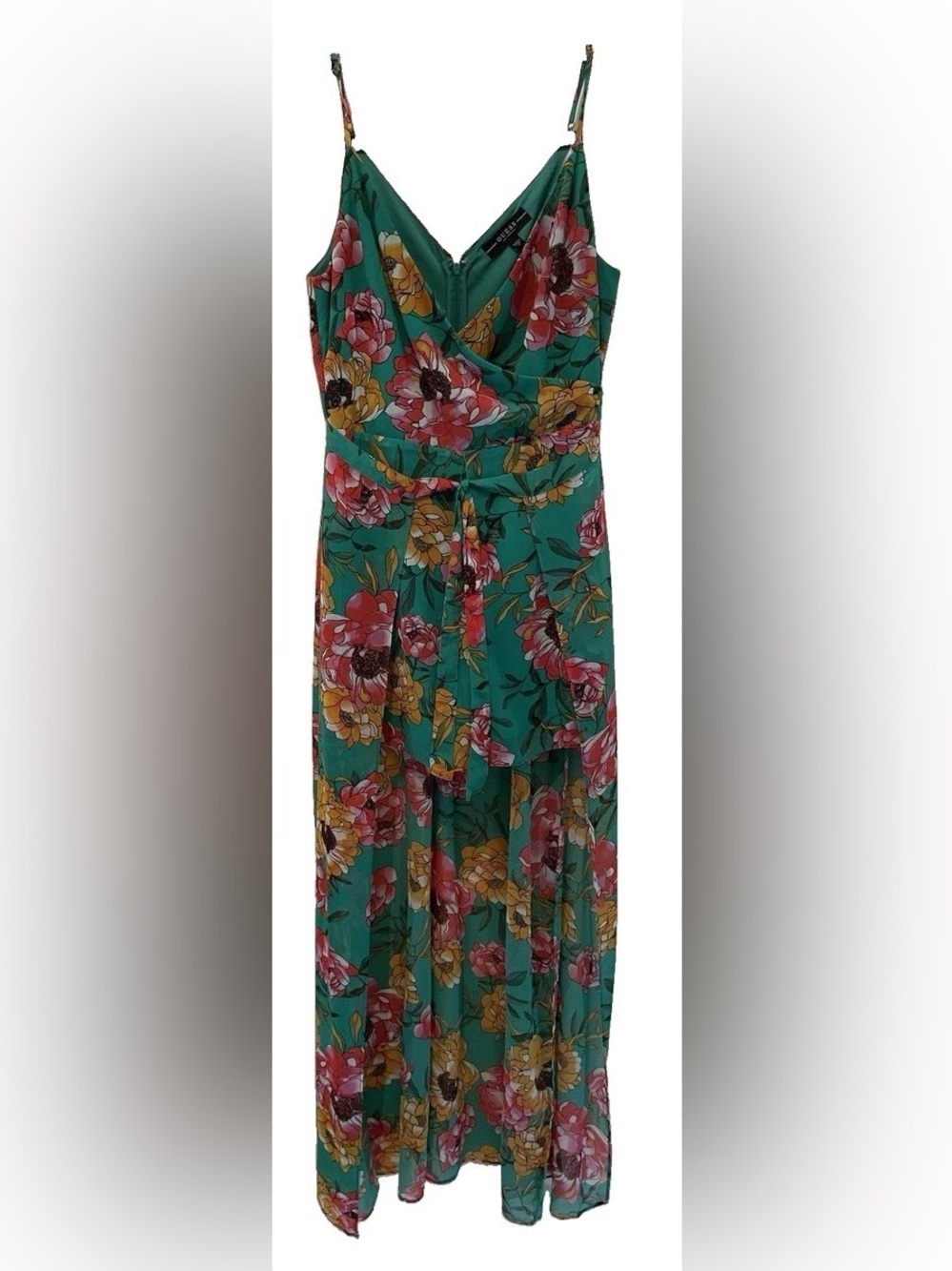 Guess Green Floral Jumpsuit Romper with Pink & Yellow Blooms